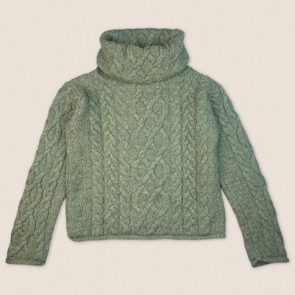 Vintage Green Turtleneck Wool Chunky Fisherman Sweater Inis Crafts Size Small - Picture 1 of 4